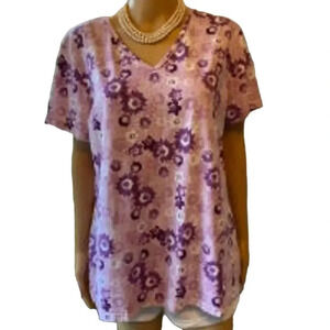 Basic Editions Pink Purple Floral Print Beach Summer Casual Shirt Women Size XXL